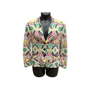 Anthropologie Floral Embroidered Cream Multicolor Blazer